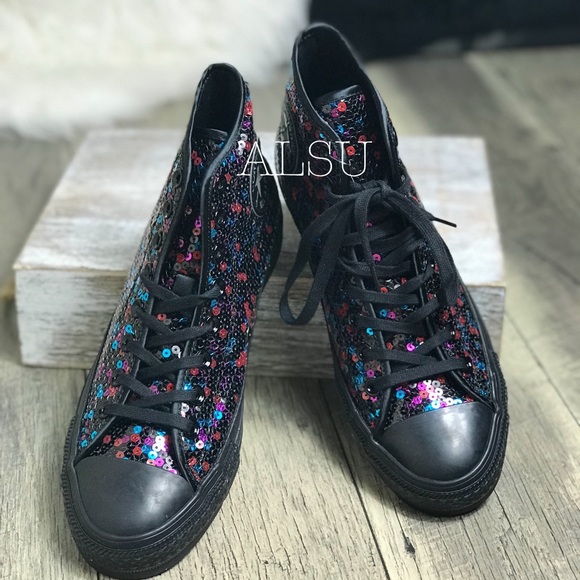 Converse Ctas Hi Sequins Black Blue Cherry🍒 W - Picture 4 of 7